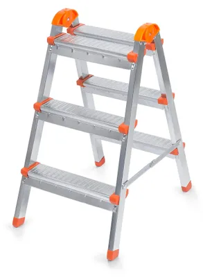 Productafbeelding van Evila Originals, hoogwaardige uitschuifladder gemaakt van 100% staal, draagvermogen van 120 kg, grijs/oranje
