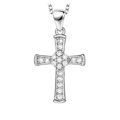 Produktbild von Kreuzkette Silberkette Halskette Damen Kette mit Jesus-Kreuz-Anhänger (Kettenlänge 40 cm, Sterling Silber 925), inklusive Geschenkschachtel