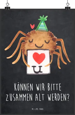 Produktbild von Mr. & Mrs. Panda Bild Spinne Agathe Brief DIN A3 - Kreidetafel - Geschenk, Kunstdruck, wanddeko, Plakat, Ich Liebe Dich, Heiratsantrag, Verliebt, Treuetest, Liebespaar