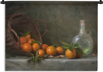 Produktbild von MuchoWow® Wandteppich Wandbehang Stilleben - Mandarine - Flasche 120x90 cm Tapisserie Dekoration Wandtuch - Wohnen - Aufhänger für die Wand