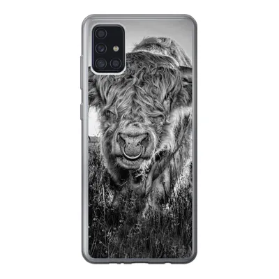 Produktbild von MuchoWow® Handyhülle Schutzhülle Hülle für Samsung Galaxy A52 5G Schottischer Highlander - Schwarz und Weiß Silikon Softcase Handy Hülle - Umschlag