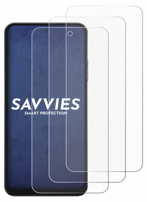 A product shot of multiple screen protectors for a smartphone, with the brand name visible on one of the protectors.