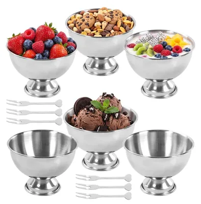 Produktbild von 6-teiliges Eisbecher-Set aus Edelstahl mit Löffeln und Gabeln