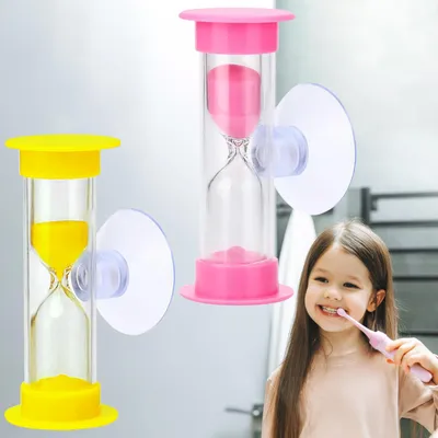 Produktbild von Set mit 2 Sanduhren für Kinder, 2 und 3 Minuten, mit Saugnapf (rosa, gelb)