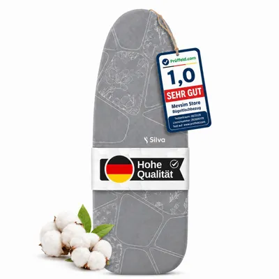 Produktbild von Silva Bügelbrettbezug für Dampfbügelstation | 100% aus Baumwolle und 5 mm Filzstärke | Bügeltischbezug für schnelles und leichtes Bügeln | M , Grau