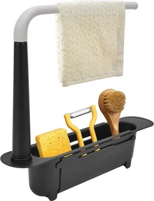 Imagen del producto de Unyqoos® Estante extensible para fregadero: organizador de fregadero extensible con bandeja de escurrido ajustable, soporte para esponjas y jabón, color