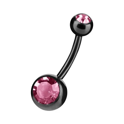 Produktbild von Taffstyle Bauchnabelpiercing Bauchnabelpiercing Stecker Schwarz Doppel Zirkonia Kristall, Rosa