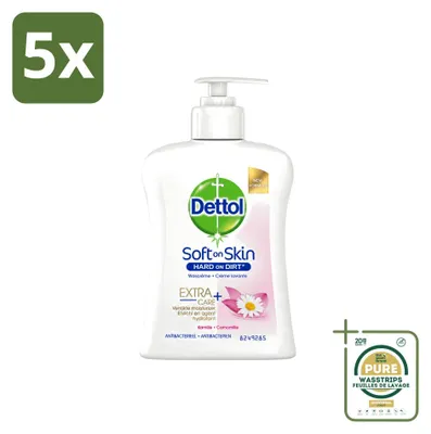 Productafbeelding van 5 x Dettol antibacteriële handzeep - Hydraterend, kamille - 250 ml - Voordeelverpakking - 5 stuks