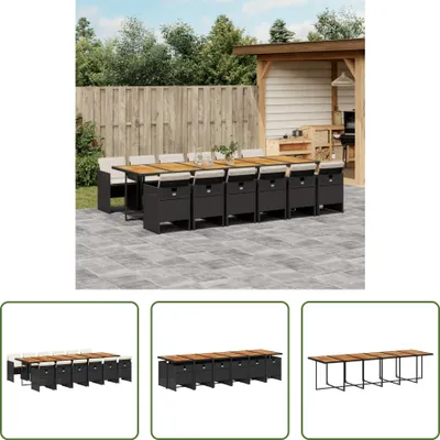 Produktbild von The Living Store 13-tlg. Garten-Essgruppe mit Kissen Schwarz Poly Rattan