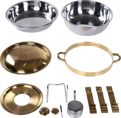 Produktbild von 4,5 l runde Chafing Dishes für Buffet-Set, Speisewärmer aus Edelstahl, goldfarben, silberfarben, für Party-Restaurants