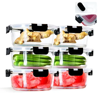 Produktbild von Glas Frischhaltedosen - 6 x 950 ml mit Deckel - Luftdicht & auslaufsicher - Ofen- & mikrowellengeeignet - Spülmaschinenfest - BPA-frei - Schwarz