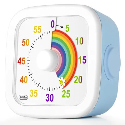 Produktbild von Visuelle 60-Minuten-Timer, ideal für Kinder, mit geräuschlosem Betrieb und Regenbogenmuster, perfekt für Küche und Klassenzimmer