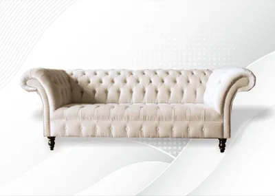 Image de Canapé Chesterfield 3 places, ensemble de meubles rembourrés, grand canapé beige, taille XXL