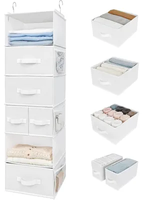 Productafbeelding van Hangende opbergkast met 5 lades en 6 zijvakken, wit, van vliesstof, 31x35x118,4 cm