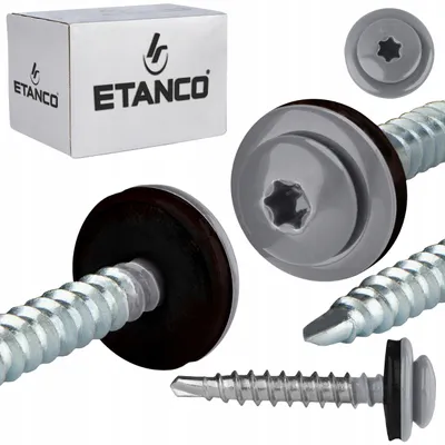 Zdjęcie produktu dla Wkręty samowiercące ETANCO GTF P z podkładką uszczelniającą z EPDM do blachy trapezowej TX, kolor RAL 9006 (białe aluminium), 4,8 x 60 mm, 100 szt.