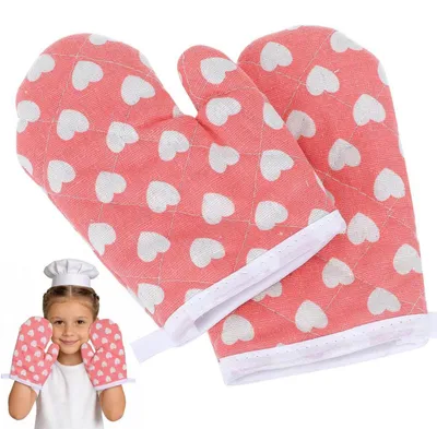 Produktbild von Ofenhandschuhe Kinder Baumwolle Hitzebeständig 2 Stück mit Aufhängeschlaufe