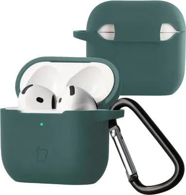 Produktbild von Silikonhülle mit Karabiner für AirPods 4, Bizon Case Headphone Silicone, Dunkelgrün