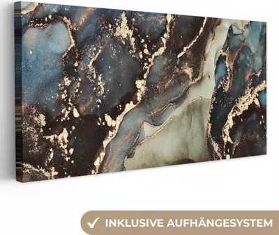 Produktbild von MuchoWow® - Leinwandbilder - Marmor - Gold - Grün, Wandbild, Wanddeko Bilder Wohnzimmer, 40x20 cm