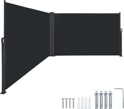 Obrázok produktu pre TRMLBE Bočná markíza Ochrana pred pohľadmi 200 x 600 cm Balkón Výsuvná vertikálna markíza 100 % polyester a hliníkový stojan Ochranná stena Nepriehľadná Ochrana pred UV žiarením Bočná roleta s rukoväťou pre balkón a terasu, antracitová