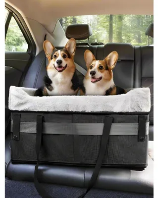 Immagine prodotto di Seggiolino pieghevole per cani, adatto a cani di piccola taglia fino a 25 libbre, con cintura di sicurezza e cuscino in peluche