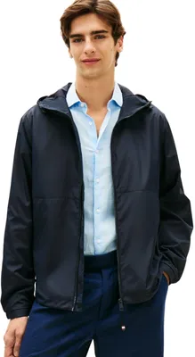 Immagine prodotto di Giacca antivento Tommy Hilfiger da uomo, con cappuccio, logo del marchio, colore blu (Desert)