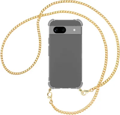 Produktbild von Handykette Backcover-Schutzhülle mit Band (Metall goldfarben) für Google Pixel 8A (6.1'') - goldfarbene Kette
