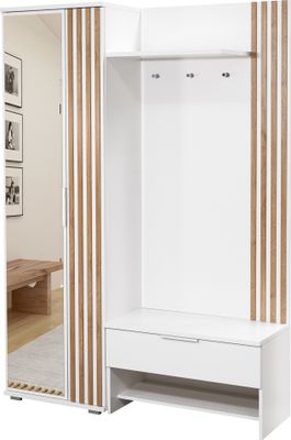 Albello Garderobenschrank Kleiderschrank mit Spiegel Milano Kleiderschrank für Kleidung Garderobenschrank für den Flur Weiß Lamellen 140x200x40