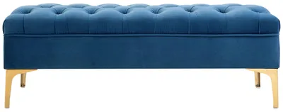 Produktbild von HOMCOM Sitzbank Bettbank Schuhbank mit erhöhten Beine Schlafzimmer Samt Blau