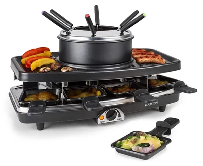 3-in-1 Raclette-Fondue-Grill mit Steinplatte, 1100 W, für 8 Pers.