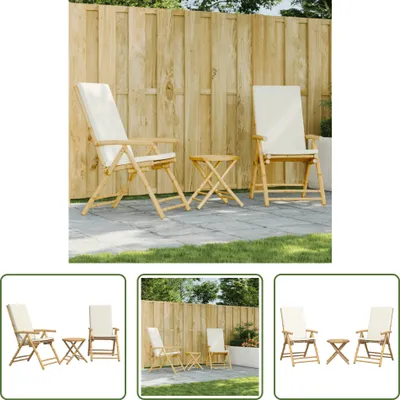 Produktbild von The Living Store 3-tlg. Bistro-Set Klappbar mit Cremeweißen Kissen Bambus