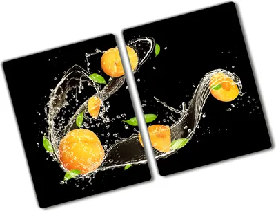 Produktbild von Tulup Glas Herdabdeckplatte - 2x40x52 cm - Glaskeramikkochfeld-Abdeckung Spritzschutz Glasabdeckplatte Kochplattenabdeckung und Schneidebrett - Zweiteilig - Essen & Getränke - Aprikosen und Wasser - Orange