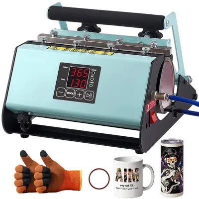 Image de Presse à tasse, machine d'impression pour tasses - Presse à sublimation pour tasses et mugs - Pour un volume de 887 ml - Température et temps réglables - Inclus : ruban adhésif et gants - Vert