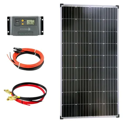 Imagen del producto de Kit de paneles solares - Sistema de energía - Generación de electricidad propia - Kit monocrstalino completo - 130 vatios - Negro