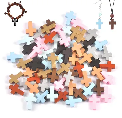 50er Set Mini-Holzkreuze, bunt, 22 mm, mit Loch, DIY