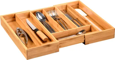 Immagine prodotto di KESPER Vassoio portaposate variabile in bambù , 5808413, 5-7 scomparti, estensibile da 28,5-40 cm, profondità: 33,5 cm, altezza: 6 cm