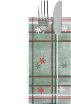 Produktbild von Sovie HORECA Weihnachtsbesteckserviette Tim in Grün-Rot aus Linclass® Airlaid 40 x 40 cm, 100 Stück