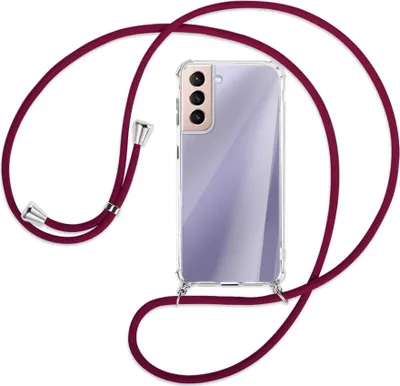 Produktbild von Handykette Backcover-Schutzhülle mit Band (Metall silberfarben) für Samsung Galaxy S21 5G - dunkelrot