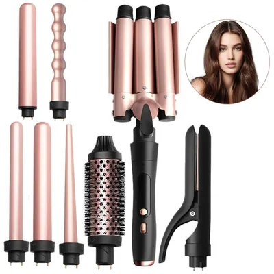 Produktbild von Lockenstab Set 8 in 1 mit Wechselaufsätzen, Glätteisen & Welleneisen, Schnellaufheizung, Für Große Kleine Locken und Beach Waves