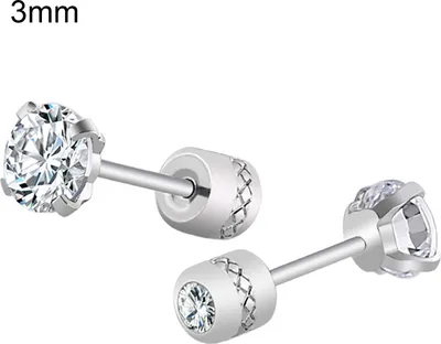 Produktbild von Ohrringe, modisch, Uni, Strass, rund, Zirkonia, Titanstahl, Ohrstecker als Geschenk-3mm