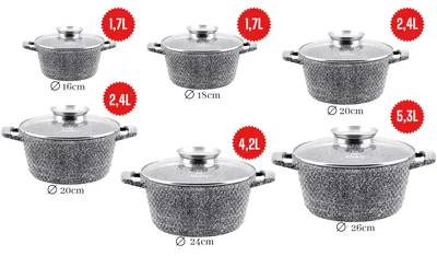 Image de Ensemble de 12 pièces : casseroles, poêles, ustensiles de cuisine, ensemble de casseroles, revêtement en marbre, compatible avec les plaques à induction