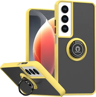 Produktbild von Hülle für Realme C65 4G Matte Transluzent TPU Stoßfest Schutzhülle mit Ring Halter Ständer Gelb