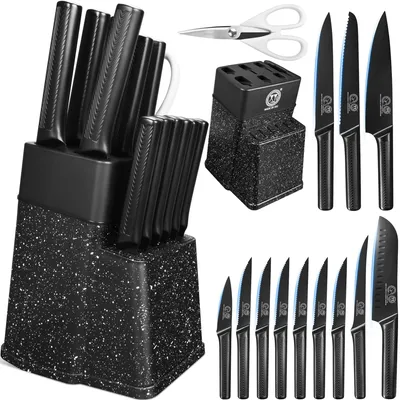 Messer-Set 15-tlg. mit Block, Edelstahl, ergonomischer Griff
