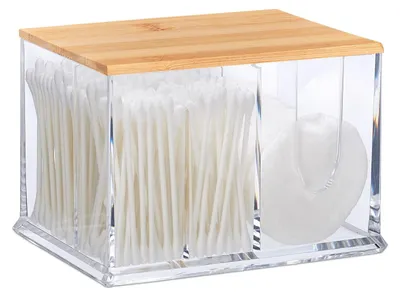 Produktbild von Wattestäbchenhalter Wattestäbchenspender Ohrstäbchenhalter - 10 x 15 x 11 cm - Transparent - Mit Deckel und 4 Fächern