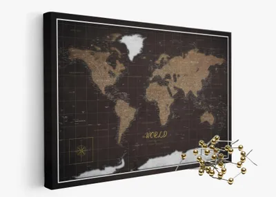 Produktbild von framed concept Weltkarte mit Pinnnadeln Handgefertigte Wanddekoration mit 50 goldenen Pins Einzigartige Geschenkidee