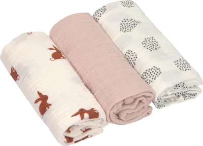 Produktbild von LÄSSIG Baby Puckdecke Spuckdecke Pucktuch Mulltuch 3er Set Baumwolle 60 x 60 cm/Swaddle & Burp Blanket M Little Forest Rabbit