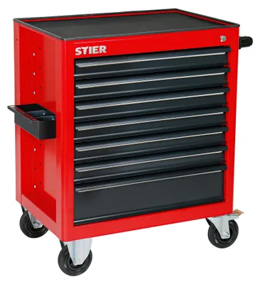 Produktbild von STIER Werkstattwagen, unbestückt - leer, Werkzeugwagen, Montagewagen, mit kugelgelagerten Schubladenschienen, 7 Schubladen, Traglast je Schublade 35kg, Max. Belastung 300kg, Vollgummibereifung