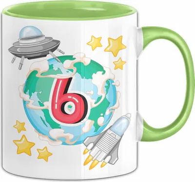 Produktbild von 6. Geburtstag Geschenk Tasse Becher Jungs Mädchen Ufo Welt Galaxie  (Grün)