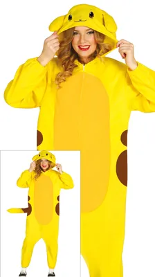 Productafbeelding van Dierenavontuur jumpsuit met capuchon, speelwereld, personage, geel, bruin, carnaval, dieren, videospel, capuchon, lange staart, kostuum, onesie, leuk, maat: 44 - 46 (XL), kleur: geel