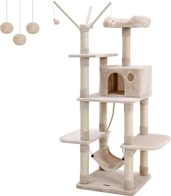 Immagine prodotto di FEANDREA tiragraffi con amaca, grotta, tronco in sisal, beige