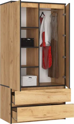Immagine prodotto di BDW, Armadio 2 ante, 2 cassetti, 180x90x51 cm, Rovere artigianale